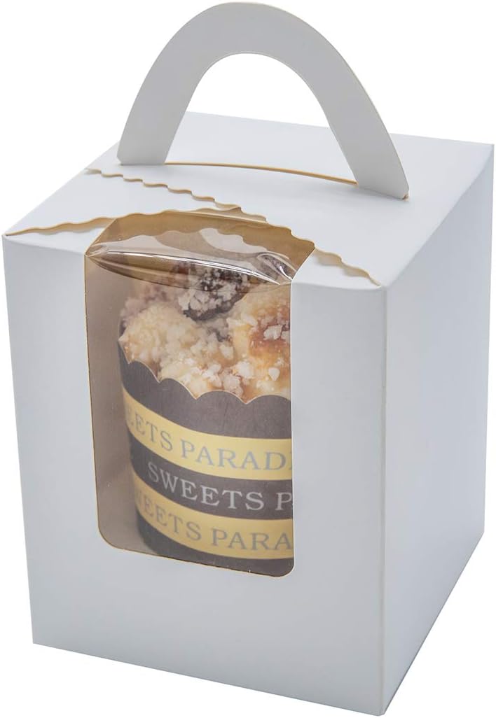 25 Pack Portable Cupcake Boxes Containers With PVC Window Candy Box