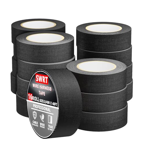 SWRT Wire Harness Tape, 3/4 Inch &times; 40 Feet, 16 Packs (640 Feet Total), Self-Adhesive Black Cloth...