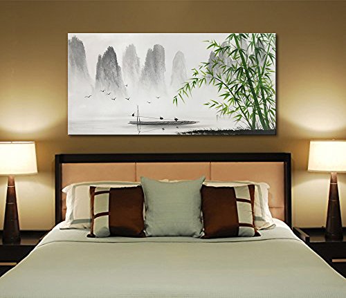 Traditional Chinese Painting Black And White Landscape Canvas Wall Art Bamboo Artwork #TOP5