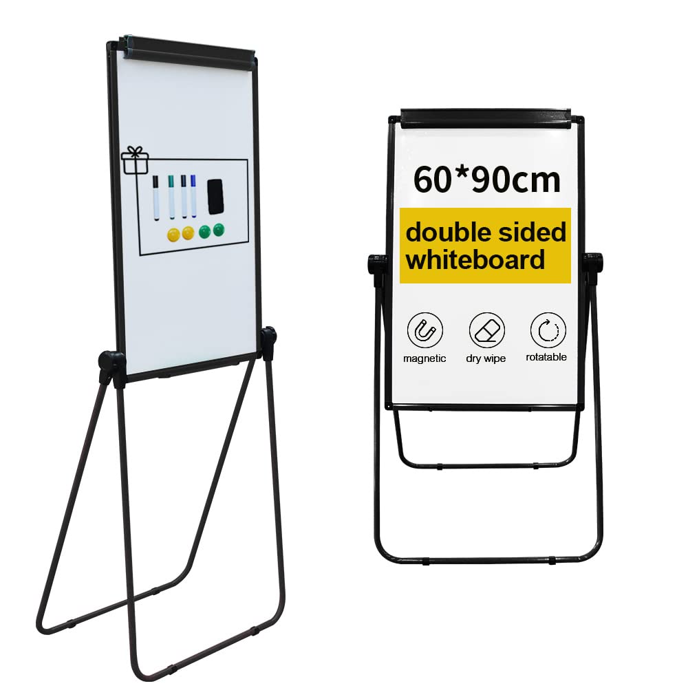 Ringly Black Double-Sided U-Shape-Stand Whiteboard, Magnetic Portable Dry Erase Easel Board, 24 X 36 Inches, Mobile Dry Erase Flip-Chart Board, Height Adjustable Stand, White Color Frame, 36''X24''