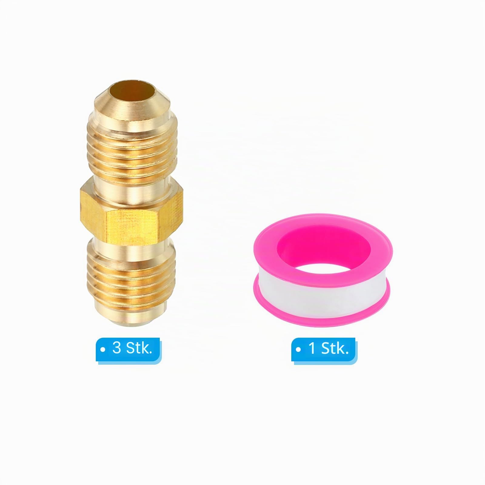 PATIKIL 1/4 Zoll Außen x 1/4 Zoll Außen Verbinder, 3 Stück SAE 45 Grad Flare Messing Adapter Union Rohrkupplung Flare Rohrverschraubung für Luft-, Gasleitungen