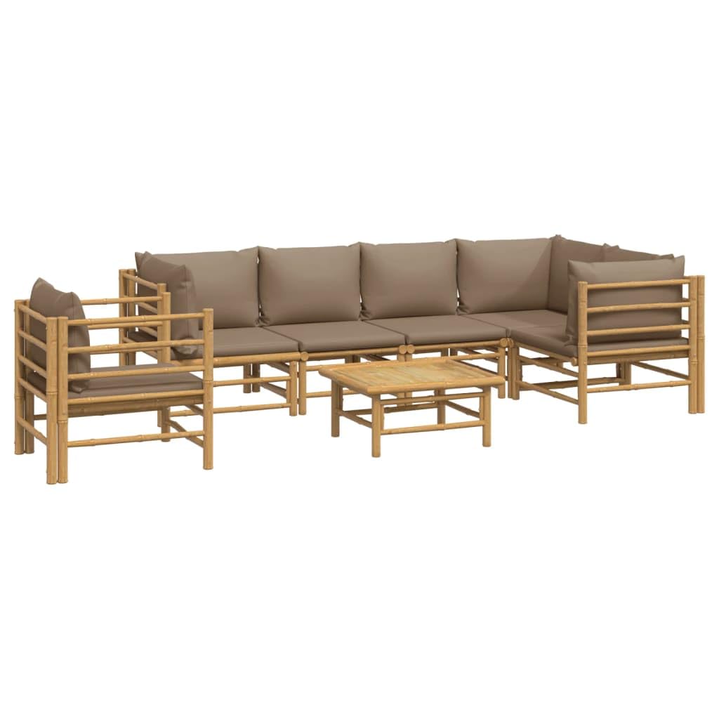 vidaXL Salon de Jardin 7 pcs avec Coussins Taupe Bambou, Ensemble de Salon, Ensemble de Salon extérieur, Ensemble de mobilier d'extérieur
