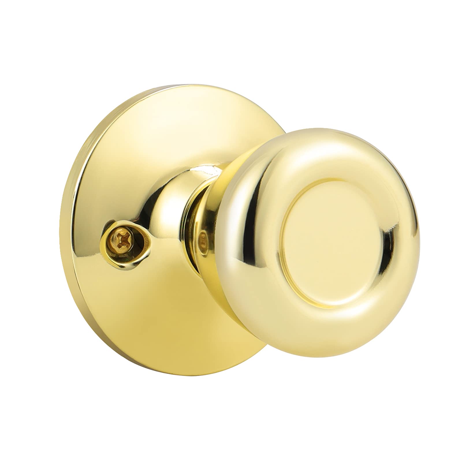 GOBEKOR Passage Door Knobs - 2 Pack Polished Brass -14