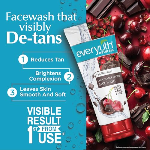 Image of Everyuth Naturals Tan Removal Choco Cherry Face Wash, 150g | Choco Cherry Extracts | Visible Results from 1st Use | Deep Cleansing Daily Face Wash for Clear & Radiant Skin
