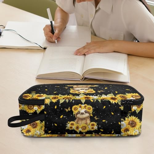 Image of Cute Sloth Girls Pencil Case for Kids 7-12 Pencil Pouch Large Capacity,Sunflower Butterfly Pen Bag for Children 2Nd 3Rd Pencil Box for Boys Teens School Supplies for Outdoor