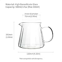 Vista 2 de watchget Jarra de café de vidrio de 16.9 fl oz/17 oz – Servidor de café de borosilicato fino resistente al calor, cafetera transparente para verter