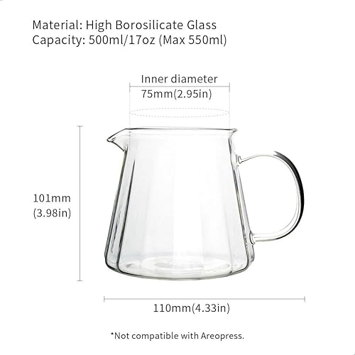 Miniatura 2 de watchget Jarra de café de vidrio de 16.9 fl oz/17 oz – Servidor de café de borosilicato fino resistente al calor, cafetera transparente para verter