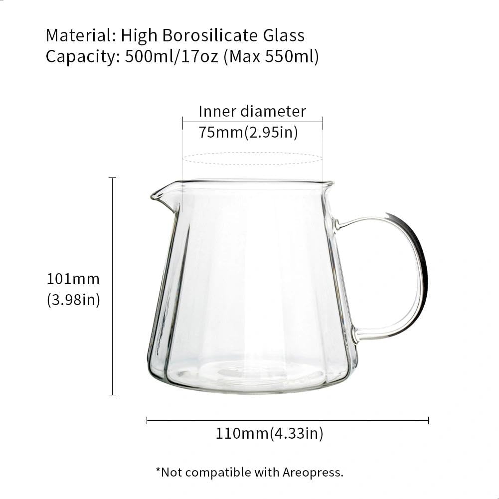 watchget Kaffeekaraffe aus Glas, 500 ml, hitzebeständig, Borosilikatglas, Kaffeekanne, 482 ml, transparent