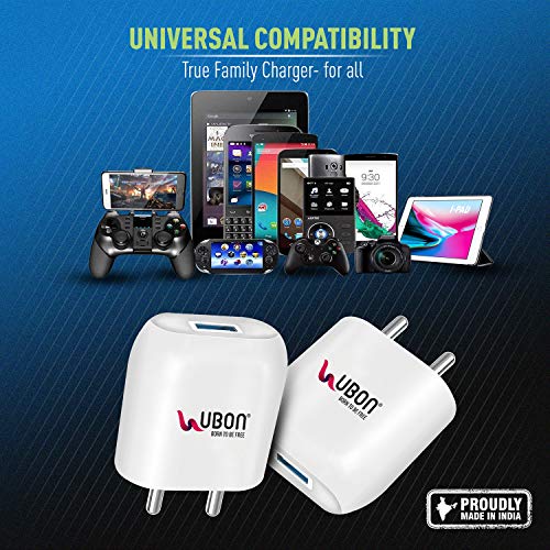 Image of UBON Boost Series Mobile Charger CH-58 2.4 Amp Wall Charger Fast Charging Adapter with Micro USB Cable for Smartphone & Tablets, BIS Certified, Smart Protection for Short Circuit & Overheating- White