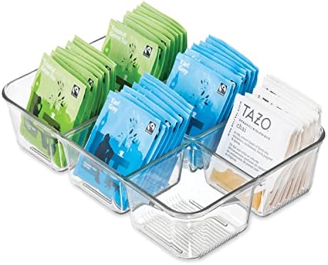 iDesign Divided Packet and Tea Bag Organizer for Kitchen Cabinets and Countertops, The Linus Collection - 6.5" x 9.5" x 2.25" - Clear