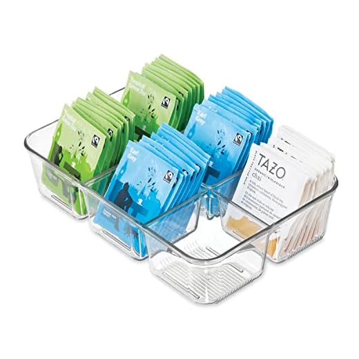 iDesign Pacote dividido e organizador de saquinhos de chá para armários e bancadas de cozinha, coleção Linus – 16,5 x 24 x 5,7 cm – transparente