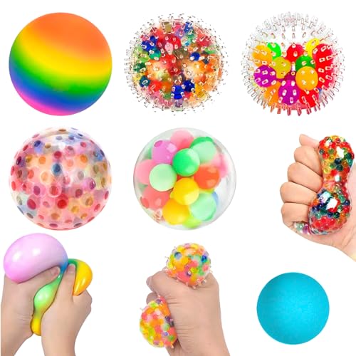 Delsen 6 Stück Stressbälle, Anti Stress Ball mit Wasserperlen, Squishy...