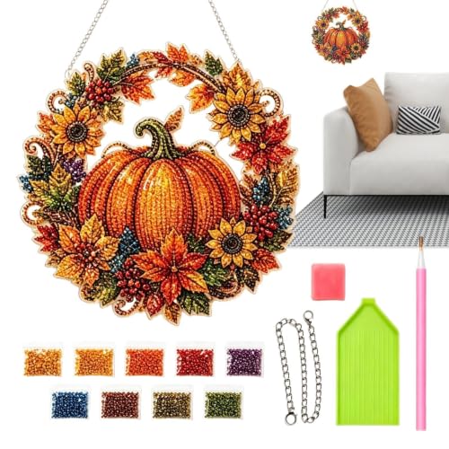 Arte con gemas de corona de calabaza para decorar un salón otoñal