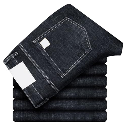 Men's Classic Relaxed Fit Jean Lightweight Straight Leg Washed Denim Jeans Retro Distressed Loose Fit Jean Pants (8606Black,38)