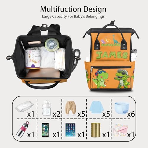 Image of Custom Dinosaur-Diaper-Bag for-Baby-Boys Large Waterproof Nappy-Backpack for New Dad Mom Gifts