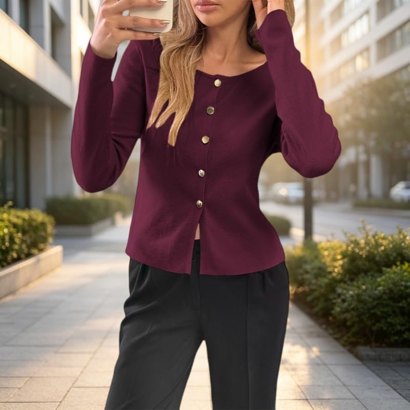 Gilet Cardigan en Maille Cintrée pour Femme Manches Longues Douces Fermeture Boutonnée Léger Col Rond Pull Chaud et Décontracté Idéal pour L'Oktoberfest Le Bureau Le Quotidien Le Printemps et