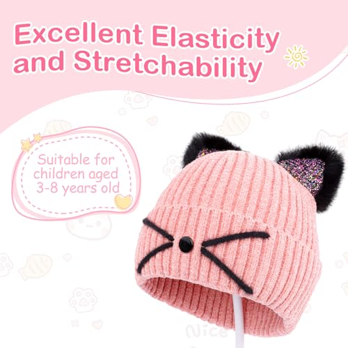 Kids Cat Ears Knitted Beanie Winter Hat Ski Cap for Girls 3-8 Years Old3