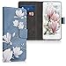 Produktbild kwmobile Hülle kompatibel mit Huawei P10 - Kunstleder Wallet Case mit Kartenfächern Stand Magnolien Taupe Weiß Blaugrau