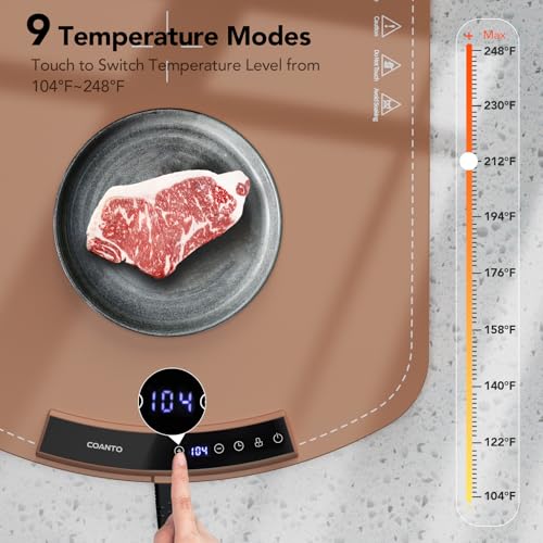 Image of Food Warming Mat, Electric Warming Tray for Buffets & Parties, Silicone Heating Mat for Food with 9 Temperature Settings, Roll-Up Storage, 25.8 inchx15.6 inch, Brown