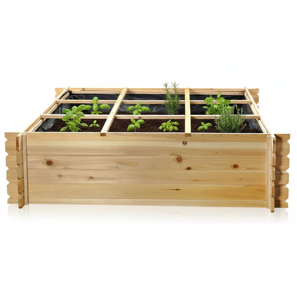 Plate-bande surélevée en bois/Jardinière avec 9 compartiments 140 cm × 140 cm × 36 cm (L x l x h)