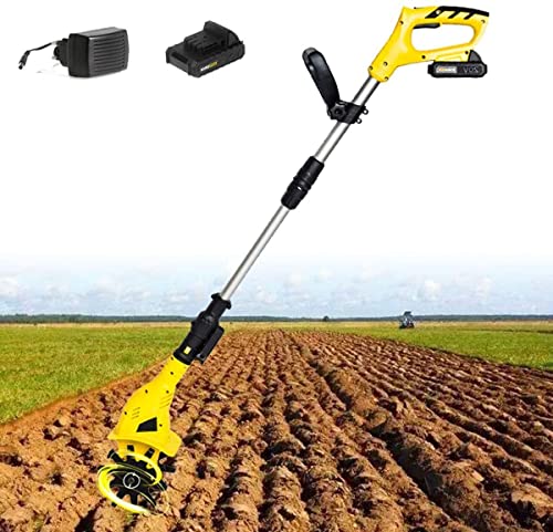 CukUJH Cordless Tiller, 20V Garden Tiller, Adjustable Electric Tiller, (300 watts, 19 cm Working Width, 15 cm Working Depth) (Yellow)