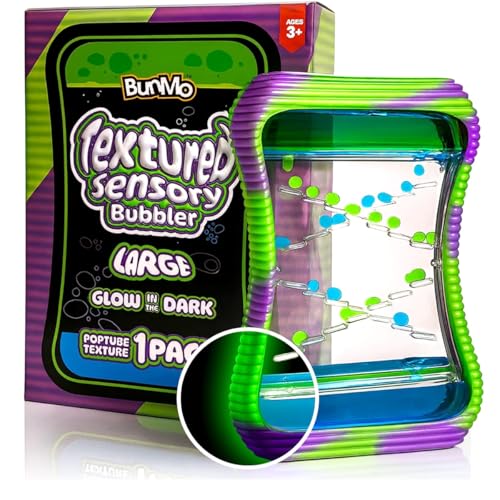 BUNMO Easter Basket Stuffers for Toddler - Sensory Liquid Motion Bubbler - Calming Fidget - Sensory Bottles - Toddler Easter Basket Stuffers - Textured Silicone Bubble Timer - Large Glow