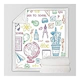 ClearloveWL School Collection Sherpa Blanket Educational Bleistifte Plüschdecke Hand Gezeichnet Globus Kinder Bettwäsche Bunte (Size : 75cmx100cm)
