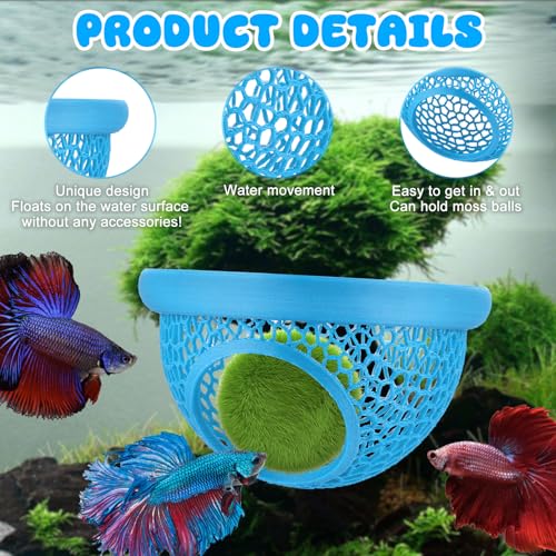 Image of Blue Floating Betta Hide & Shrimp Cave: 3-in-1 Aquarium Hammock, Feeder & Resting Spot for Betta Fish, Shrimp & Small Fish | Eco-Safe PLA
