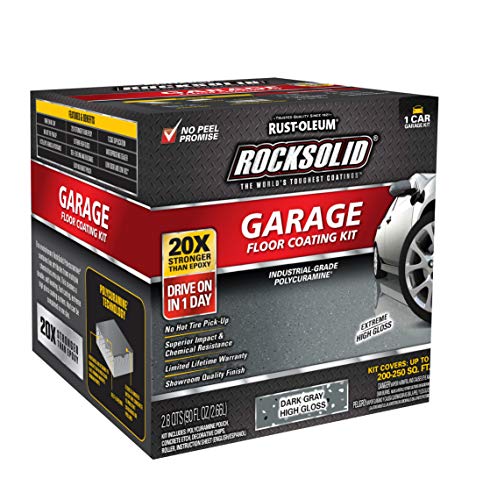 Image of Rust-Oleum 317286 RockSolid Polycuramine Garage Floor Coating, 1 Car Kit, High Gloss Dark Gray