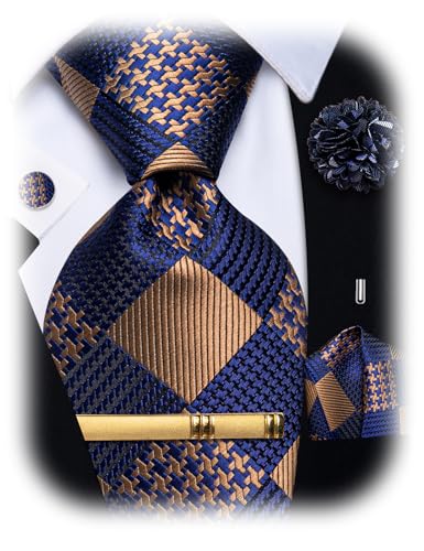 Image of YourTies Striped Plaid Ties for Men Silk Formal Necktie Set