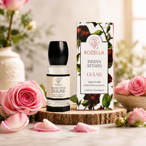 Image of ROZELLA Gulab Authentic Attar for Men and Women | Rose Inspired Concentrated Perfume Oil | Traditional Fragrance Blend | Non Alcoholic Long Lasting Aroma Attar Roll On Perfume | 3 ml