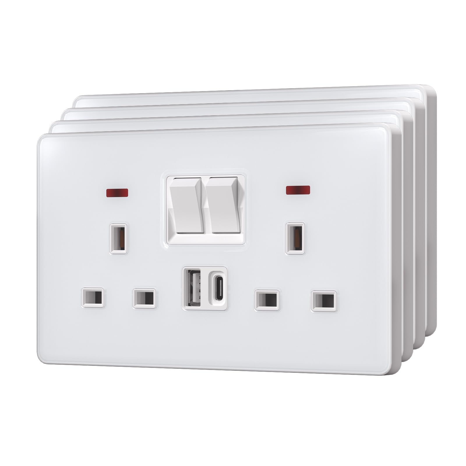 BSEED Double Socket with 20W USB-C Fast Charging,Glass Switched Wall Sockets,13A Electrical outlets with LED Indicator,Screws Included,