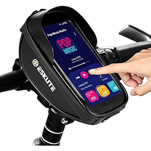 ESKUTE Bike Frame Bag E-Bike Bag with Sun Visor Top Tube Bike Handlebar Bags Waterproof & Touchable Pouch Case for Smart Phone up to 6.5'' Cover