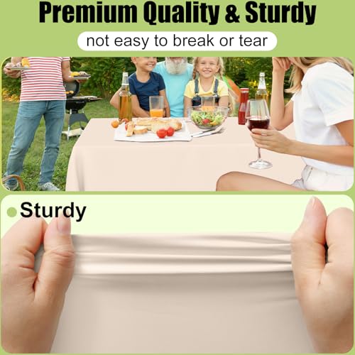 Image of Smiry Disposable Table Cloth 3 Pack, 54 x 108 Inch Waterproof Plastic Tablecloth, Decorative Rectangle Table Covers for Party, Birthday, Picnic, Ivory
