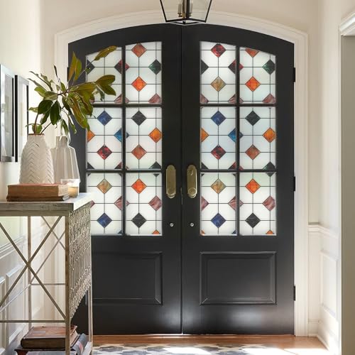 Image of DKTIE Stained Glass Window Film Geometric Patterns 35.4in X 78.7in
