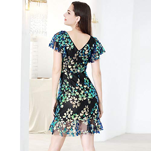 Image of ROYAL SMEELA Sequin Dresses for Women Mini Cocktail Dress Ruffle Sleeve V Neck Glitter Party Dresses for Women Evening