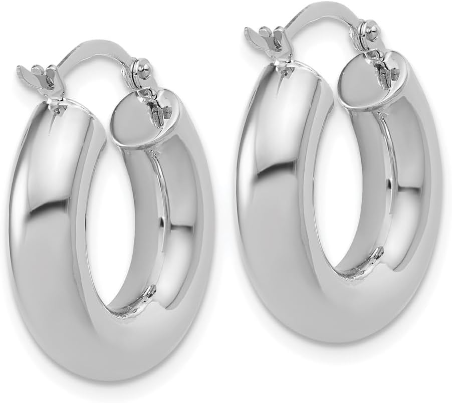 14k White Gold Polished 5mm x 20mm Tube Hoop Earrings - Image 3