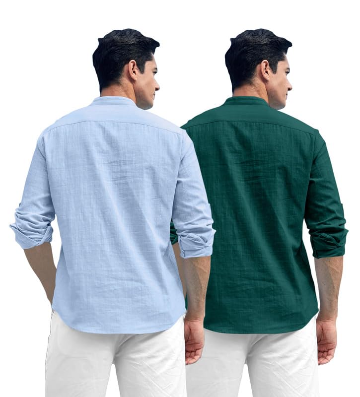 Image of ROYALSCOUT Combo of Men's Solid Cotton Blend Full Sleeve Straight Kurta Shirt (Pack of 2)