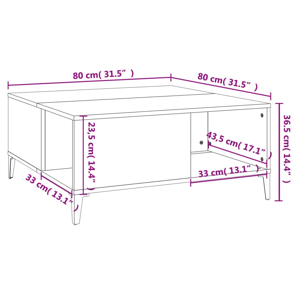 Stolik kawowy do salonu Sonoma 80 x 80 x 36,5 cm, drewno wielowarstwowe | Minimalistyczny design, duża przestrzeń do przechowywania, gładka powierzchnia, odporna na wilgoć, łatwy montaż