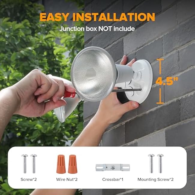 LUTEC 6 Pack Adjustable Twin Par Holder Outdoor Flood Lights, Switch Controlled Security Lights, Floodlights Fixture, Waterproof Exterior Max 300 Watt Par38 Flood Light for Garage, Yard, Porch-White