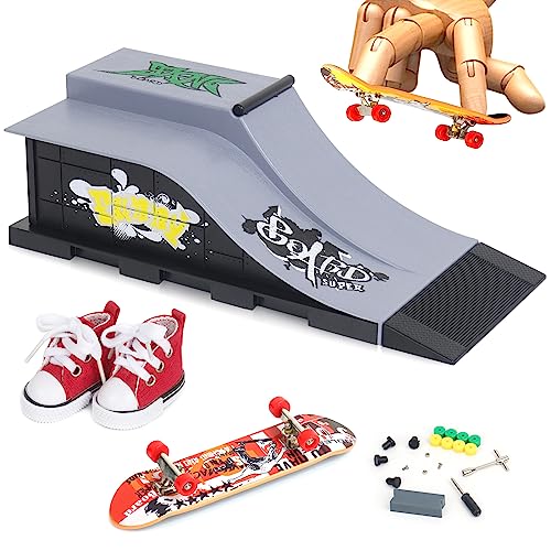 CS COSDDI Juego de rampas para monopatines con Dedos, Mini rampas para monopatín con Diapasón Finger Skate Park Deck Truck Board Rampa Set Juguetes para Niños (6E-Grey)