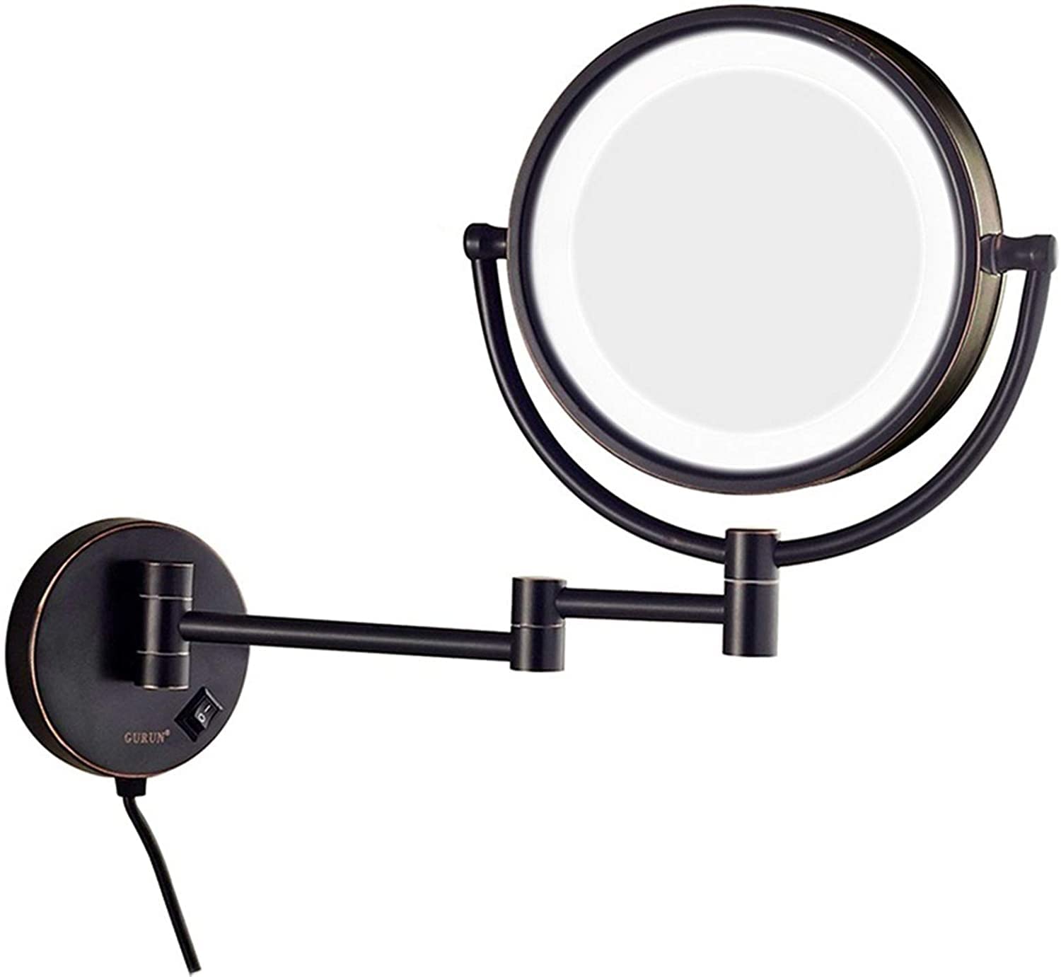 Specchio for Trucco ingranditore da Parete 1X＆3X/5X/7X/10X Illuminato a LED, specchietti da Trucco estensibili girevoli a Doppia Faccia in Ottone da 8 Pollici,Cromo,7X(Schwarz,3X)