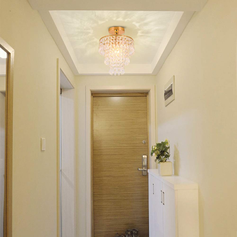 FRIXCHUR Mini Dimensioni Lampadario Di Cristallo Moderno Incasso Lampada Da Soffitto A 3 Livelli Gocce Di Pioggia Pendente Di Cristallo Decorazione Per Camera Da Letto Corridoio Soggiorno…