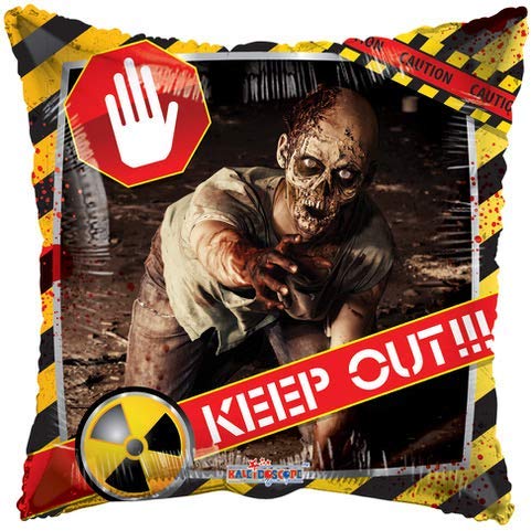 18" Zombie Crawling Caution KEEP OUT Square Foil Balloon (Image S...