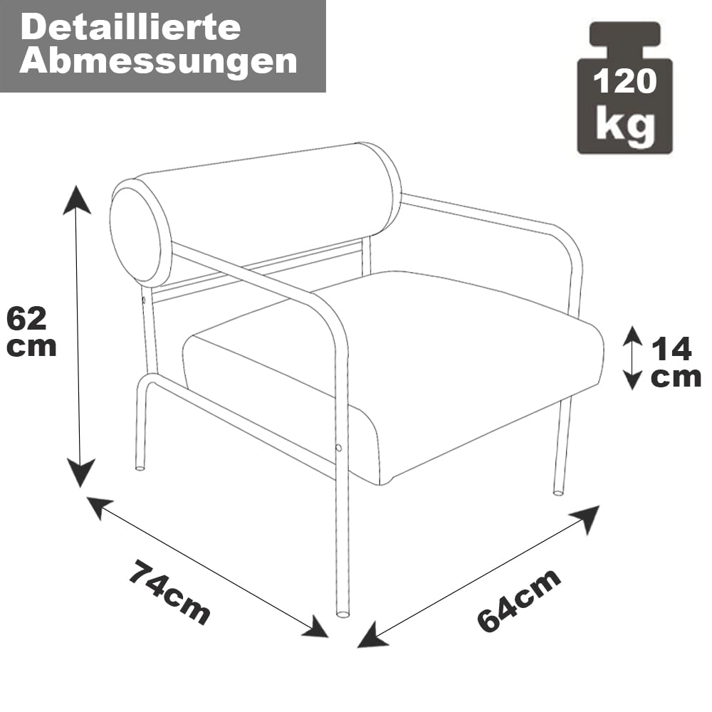 Mingone Sessel Weiß Cocktailsessel Modern Loungesessel Ohrensessel Lammwolle mit Schwarz Metallbeinen für Wohnzimmer Schlafzimmer bis 120kg