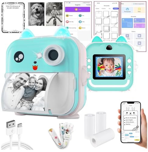 Image of CADDLE & TOES Instant Print Camera for Kids - 1080P HD, 48MP, Bluetooth, Free App, 3 Rolls Print Paper, Stickers, Fun Filters, Gift for Kids (Blue)