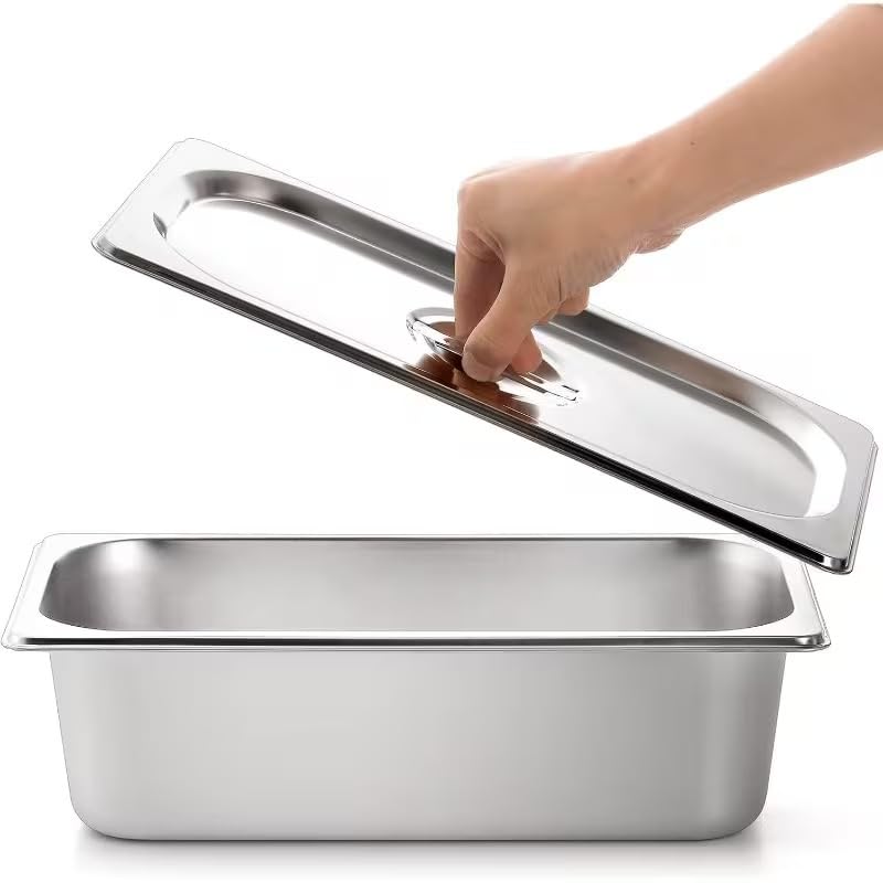 Heavy Duty Stainless Steel Serving Tray with Lid Deep Buffet & Catering Pan Multipurpose Roasting Baking & Food Storage Tray Rustproof Hotel Quality Kitchen (32.5x17.5x10.5 cm)-image-28