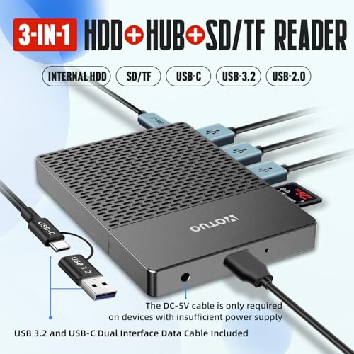 Image of YOTUO Docking Station External Hard Drive Storage, USB-C Hub + HDD 7-in-1, USB 3.0, SD /TF Card, HDD for Windows, Mac, Android, TV, iOS (iPhone 15 /16 /17), Phone, Laptop, Desktop, PC (Space Black, 1TB)