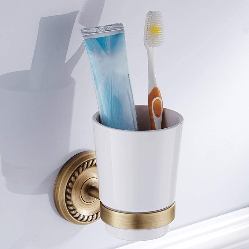 Soporte para cepillo de dientes retro de latón para baño, soporte para cepillo de dientes de pared, cerámica blanca, taza para cepillo de dientes, accesorios de decoración
