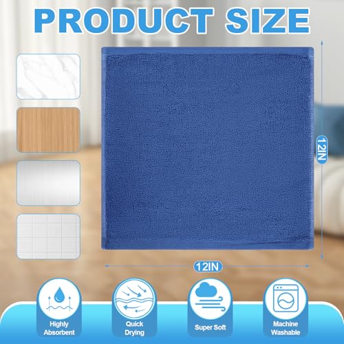 Image of 12 Pack 100% Cotton Wash Cloth, 12x12 Inch Highly Absorbent and Soft Feel Fingertip Towels, Machine Washable Washcloths for Bathroom, Gym, Hotel, Spa and Kitchen, Blue